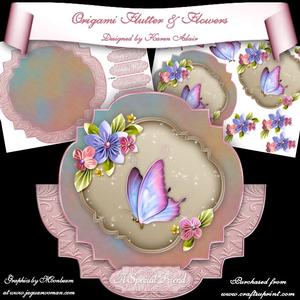 Origami Flutter & Flowers Elegant Shaped Wobble Card