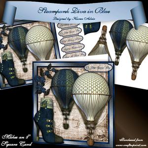 Steampunk Diva in Blue 8" Square Card Mini-kit