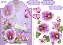 Swan & Pansies Screen Card with Step by Step