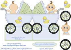 New Baby Boy Congratulations Pram Shaped Card