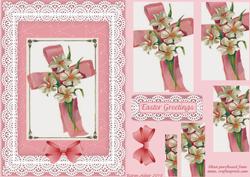Easter Cross with Daffodils and Lace Pyramid Card Front