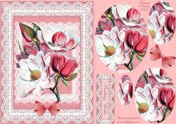 Magnolia Blossoms and Lace Pyramid Card Front