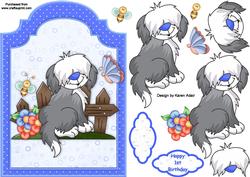 Shaggy Sheep Dog Shaped Card Front