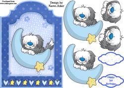 Sleepy Sheepdog Shaped Card Front with Step by Step