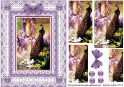 Peacock and Doves in Lace Pyramid Card Front