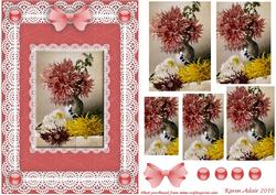 Chrysanthemums 'n Lace Pyramid Card Front