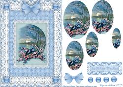 Bluebirds, Blossoms 'n Lace Pyramid Card Front