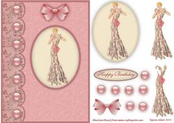 Glamour Girl in Pink Decoupage Card Front