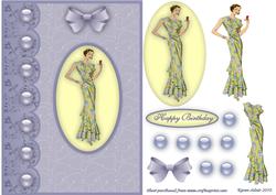 Glamour Girl in Blue Decoupage Card Front