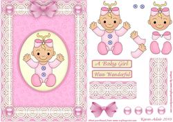 New Baby Girl 'n Lace Step by Step Card Front
