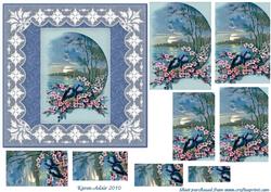 Bluebirds, Blossom 'n Lace Spiral Pyramid Card Front