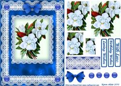 Camelias 'n Lace in Blue Pyramid Card Front
