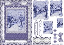 Blue Christmas 'n Lace A5 Bracket Shaped Pyramid Card Front