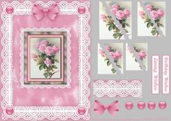 Pink Roses Wavey Edge Corner Stacker 'n Lace Card Front
