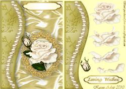 Cream Rose, Satin 'n Gems, A5 Step by Step Card Front