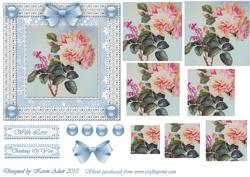 Roses 'n Lace Needlepoint Square Pyramid Card Front