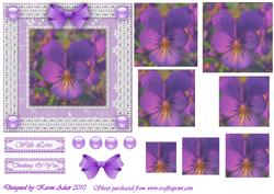 Viola 'n Lace Needlepoint Square Pyramid Card Front