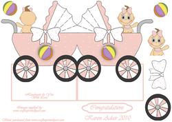 New Baby Girl Congratulations Pram Shaped Card