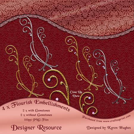 Gold & Silver Floral Flourish Embellishments