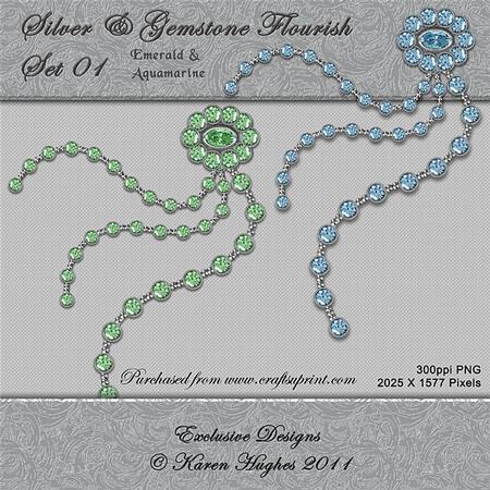 Silver & Gemstone Flourish Embellishments