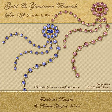 Gold & Gemstone Flourish Embellishments Set-02