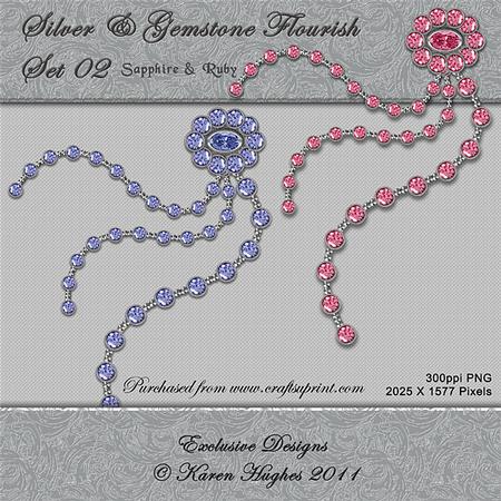 Silver & Gemstone Flourish Embellishments Set-02