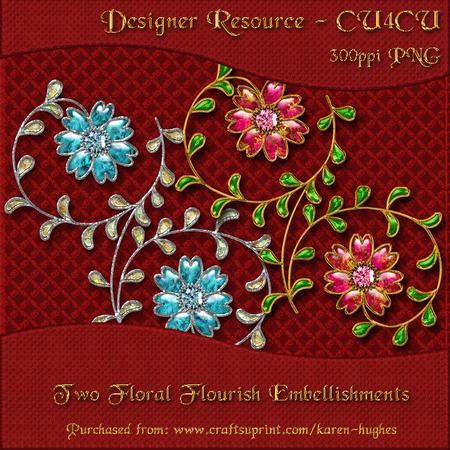 Gold & Silver Floral Flourish Embellishment