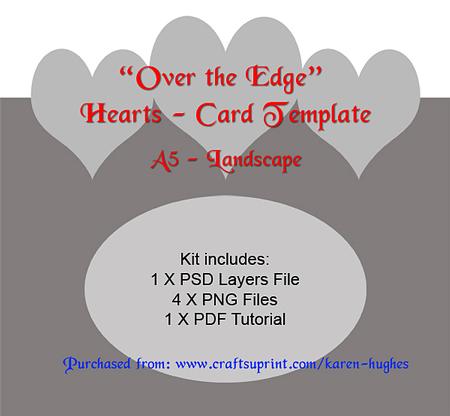 Over the Edge Hearts A5 Card Template