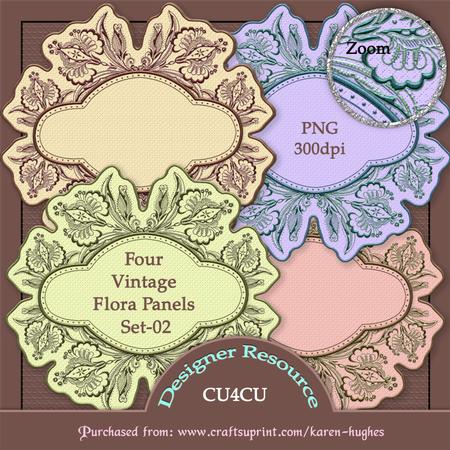 Vintage Flora Panel Mats/tags Set-02