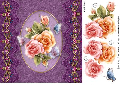 8"x8" Roses & Butterlfly Jewelled Decoupage Card Front