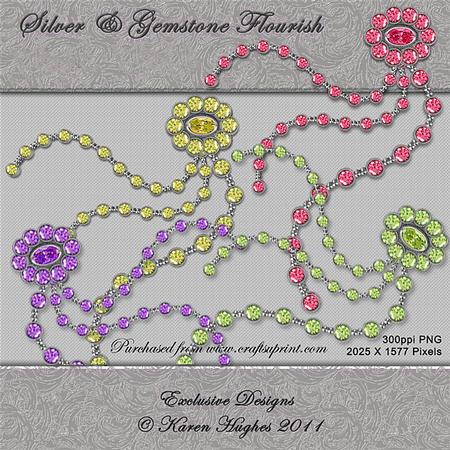 Silver & Gemstone Flourish Embellishments