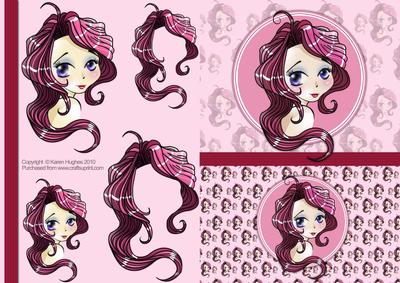 Pink Anime Girl Decoupage Quick Card
