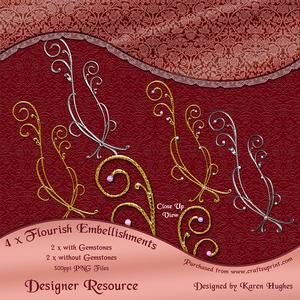 Gold & Silver Floral Flourish Embellishments