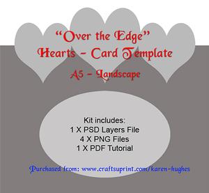 Over the Edge Hearts A5 Card Template