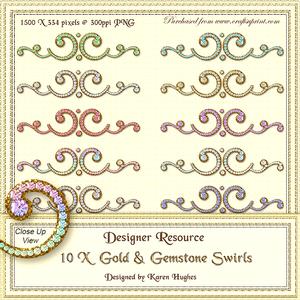 Gold & Gemstone Swirl Embellishments