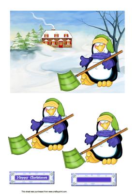 Penquin Shovelling Snow