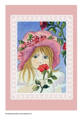 A4 Little Girl Smelling a Rose