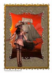 A4 Lady Pirate with Ship