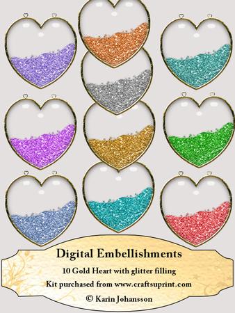 Gold Heart with Glitter Filling