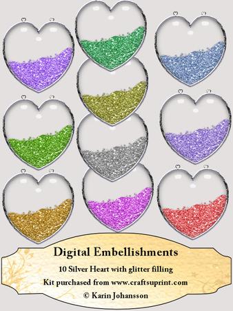 Silver Heart with Glitter Filling