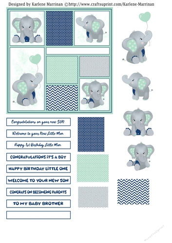 Baby Elephant in Blue - Easy Cut Layout Card Toppers