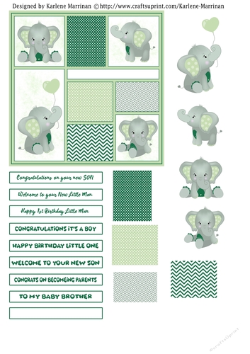Baby Elephant in Green - Easy Cut Layout Card Toppers