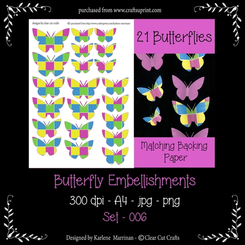 Butterfly Embellishments - Set 006 - Checkerboard