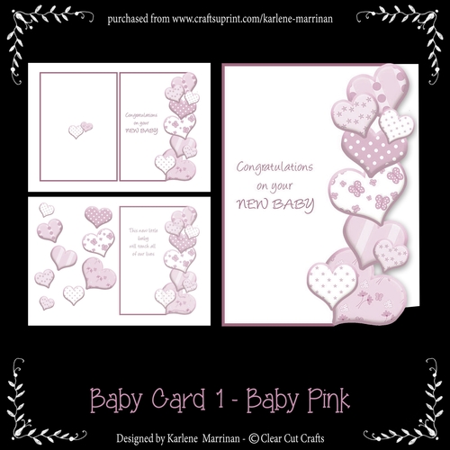 Heart Edge Baby Card - Baby Pink