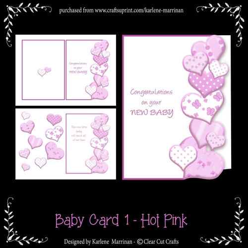 Heart Edge Baby Card - Hot Pink