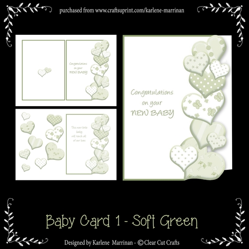 Heart Edge Baby Card - Soft Green