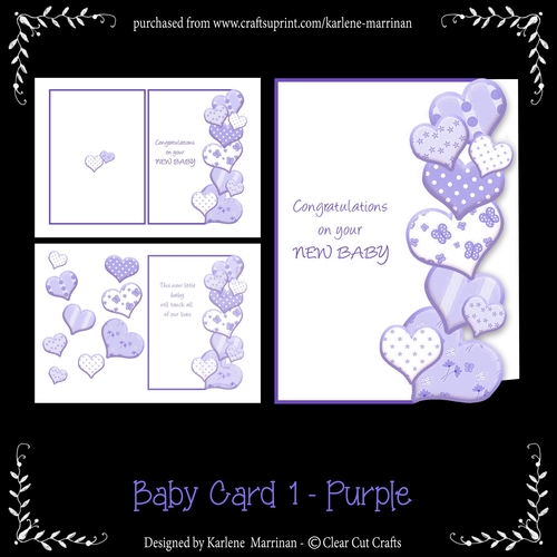 Heart Edge Baby Card - Purple