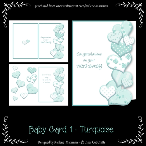 Heart Edge Baby Card - Turquoise