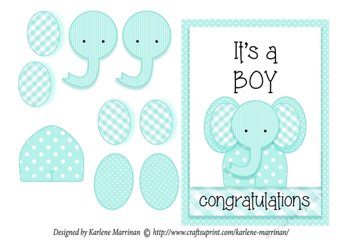 Its a BOY Elephant Card - Turquoise