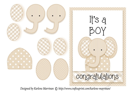 Its a BOY Elephant Card - Light Brown